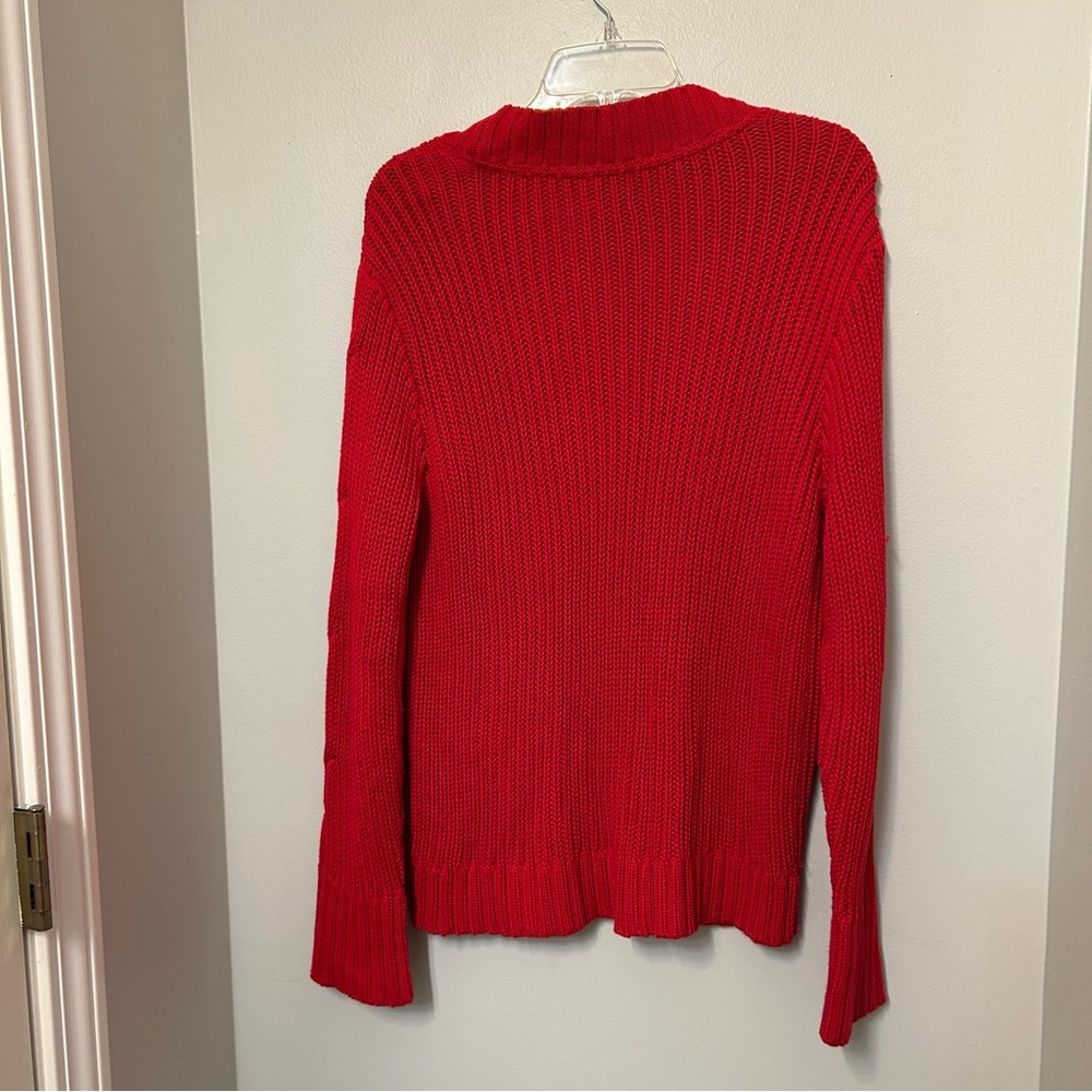 Chico's Size 1 Medium Red Cardigan Sweater with Silver Metal Toggle Closure VTG - Picture 6 of 6